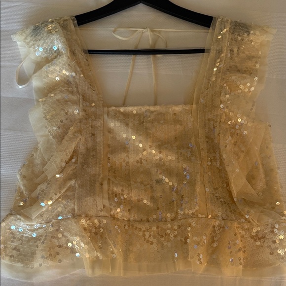Anthropologie Cream Sequin Blouse - Picture 3 of 6